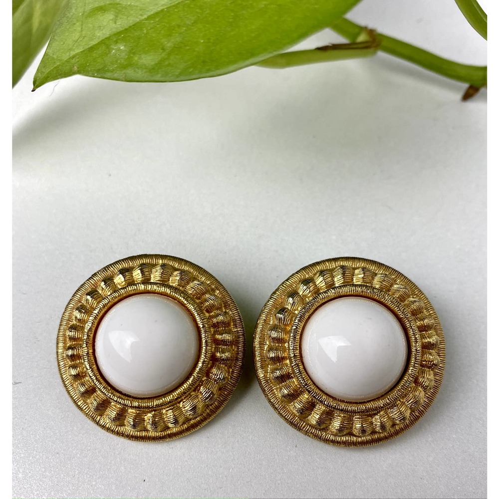 GIVENCHY Clip-On White Cabachon Earrings